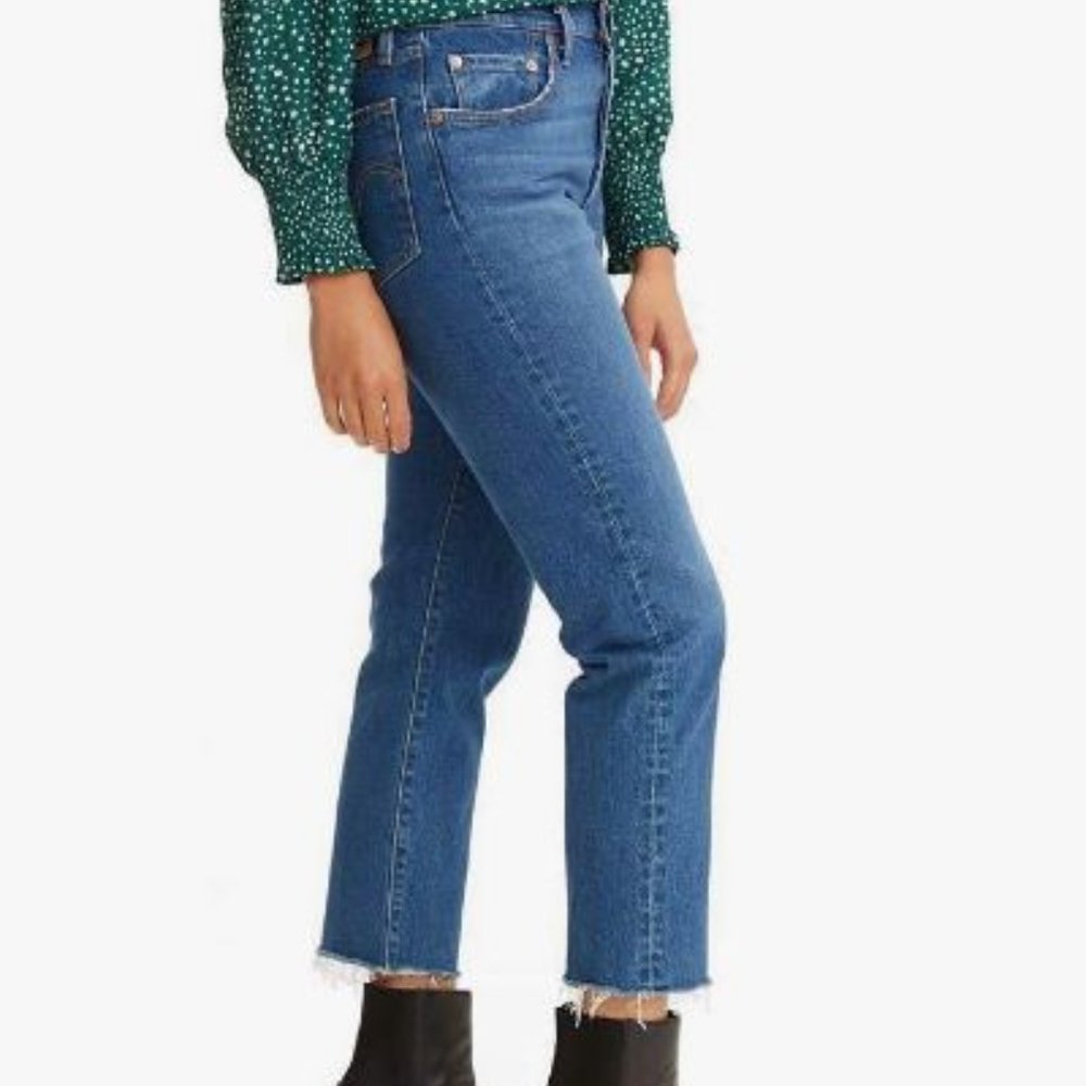 Levi's Blue High Rise Straight Leg Cropped Frayed Hem-Size 28